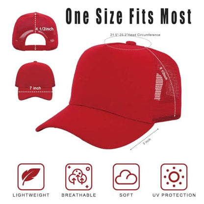 ZH 12 Pack Seamless Mesh Back Baseball Caps, 5 Panel Trucker Hats Bulk for Men and Women，Blank Caps - color: Red