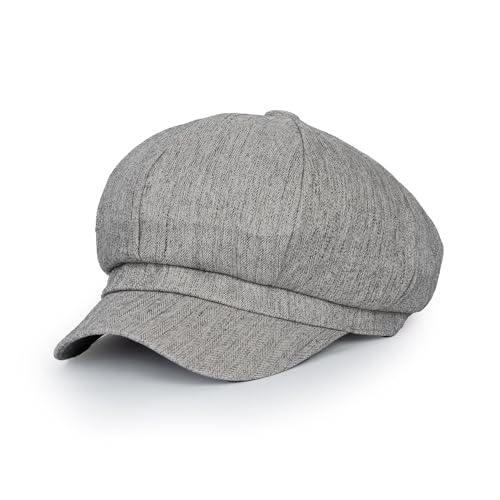 ililily Washed Cotton Newsboy Cabbie Cap Corduroy Duck Bill Flat Hunting Hat - color: Herringbone Light Grey