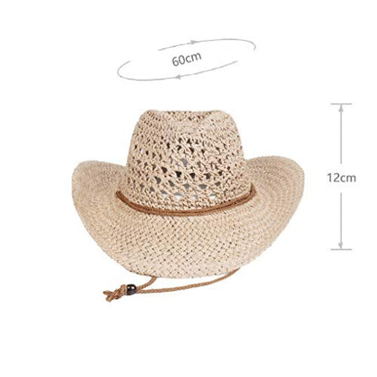 Straw Hat Women Men Cowboy Hats Beach Floppy Sun Hats Brim Summer Sunhat Bush Sombrero Travel Cowgirl Hat Costume - color: Beige