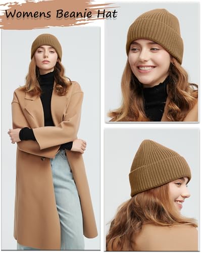 Wool Beanie for Men Women, Seamless Knit Cuffed Warm Winter Hats - color: 1pcs-light Coffee