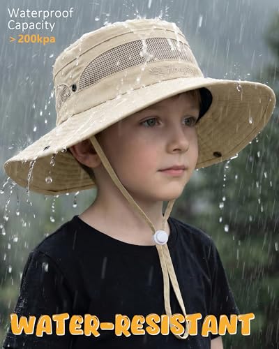 HONGTEYA Kids Sun Hat UPF 50+ Toddler Bucket Summer Hat Fishing Outdoor - color: Beige, size: 5-13 Years