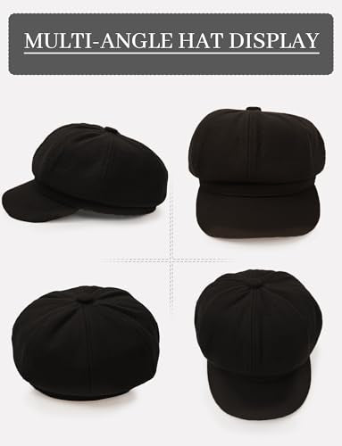 FEOYA Women Newsboy Hat Plaid Cabbie Caps Cotton Casual Stylish Beret Cap Paperboy Hats - color: Solid-black