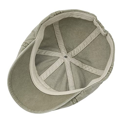 VOBOOM Cotton Washing Flat Cap Cabbie Hat Gatsby Ivy Irish Hunting Newsboy - color: Washed Khaki