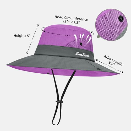 Rosoz Ponytail Sun Bucket Hats for Women UV Protection Foldable Wide Brim - color: 1-purple