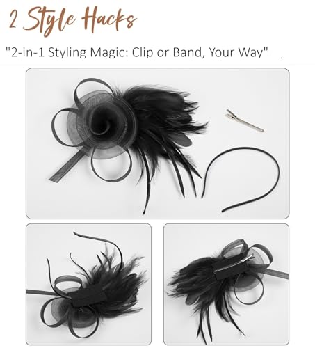 Fascinators Hats for Women Tea Party Headband Cocktail Wedding Headwear Headband for Women and Girls - color: Black