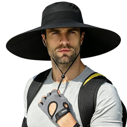 Wide Brim Sun Hat for Men Women UV Protection Bucket Fishing Hats - color: Black