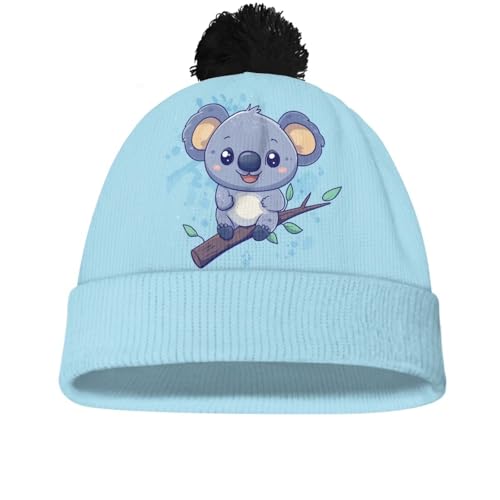 Girls Boys Winter Warm Knit Beanie Pompom Elasticity Slouchy Hat Skull Caps for Childrens - color: Cute Koala