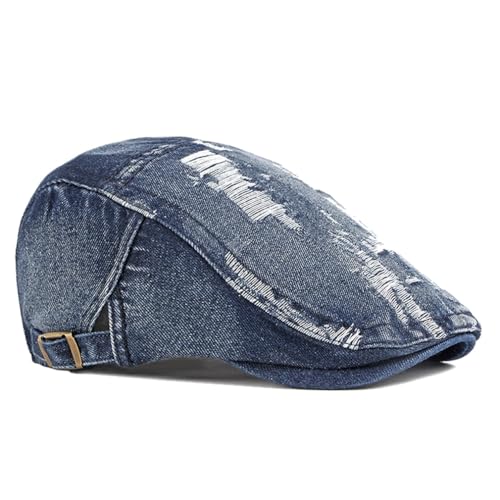 Quanhaigou Men's Cotton Flat Ivy Gatsby Newsboy Driving Hat Adjustable Irish Cabbie Ivy Driving Hunting Cap - color: Distressed Navy Blue