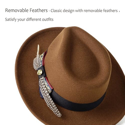 Classic Wide Brim Fedora Hats Wide Brim Felt Dress Hat for Men - color: Classic Light Coffee