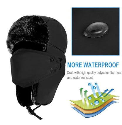 TZ Promise Unisex Winter Trapper Russian Hats with Face Mask Earflaps Faux Fur Outdoor