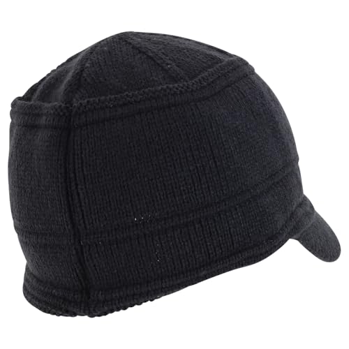 Army Style Acrylic Cadet Winter Beanie Hat with Visor - color: Dark Grey