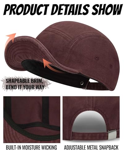 Clakllie Cotton 5 Panel Hats Hip Hop Short Brim Hats for Women Men Soft Golf Dad Hats Low Profile Trucker Cap with Adjustable - color: Cdus-bsad2514-wine Red
