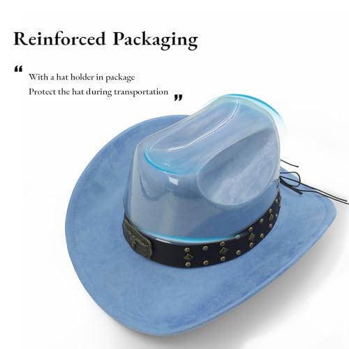 LIDHAY Cowboy Hat for Women Men with Shapeable Wide Brim Western Suede Hat for Cowboys and Cowgirls - color: Light Blue