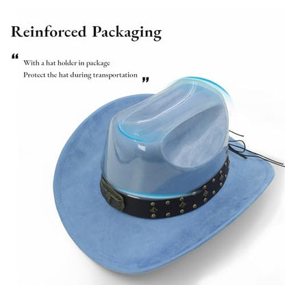 LIDHAY Cowboy Hat for Women Men with Shapeable Wide Brim Western Suede Hat for Cowboys and Cowgirls - color: Light Blue
