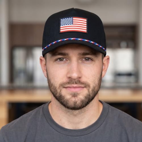 USA American Flag Golf Hat, Performance Rope Cap, Patriotic USA Hat – Adjustable, Breathable - color: Usa Black