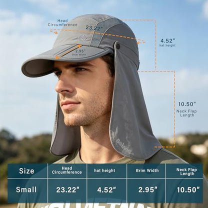 Tirrinia UPF 50+ Fishing Hat with Removable Neck Flap, Baseball Cap - color: Light Grey