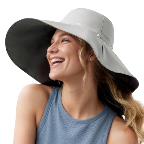 BENEUNDER Reversible Wide Brim Sun Bucket Hats UPF50+ UV Protection Foldable for Women Outdoor Beach Vacation Travel - color: Gray