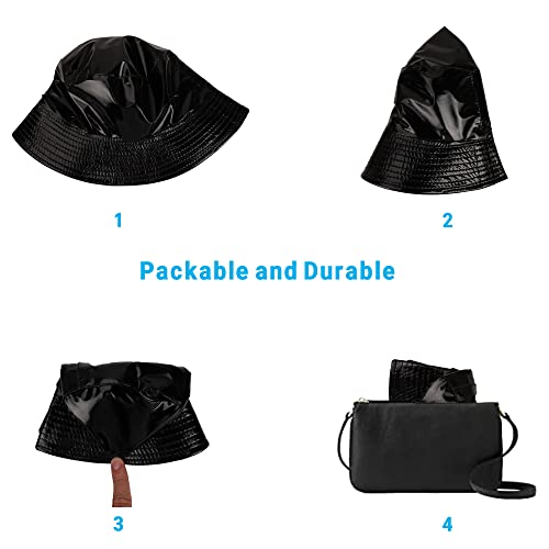 Reversible PU Leather Bucket Hats for Women Solid Color Double Wear Summer Hat Unisex - color: Black