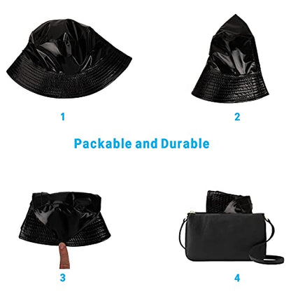 Reversible PU Leather Bucket Hats for Women Solid Color Double Wear Summer Hat Unisex - color: Black