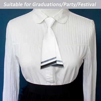 Mantieqingway Women Uniform Necktie Adjustable Strap Striped Pre-tie Ties - color: White