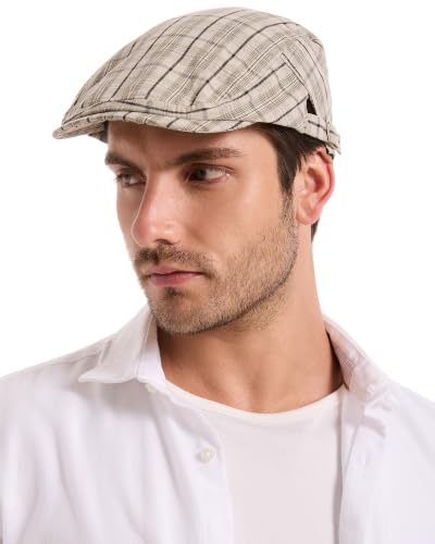 ZLYC Men Summer Flat Cap Scally Ivy Gatsby Newsboy Beret Driver Hat - color: Tartan White