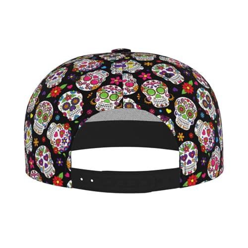 Skull Snapback Hat for Men Women, Stylish Flat Bill Hat Baseball Caps Adjustable Flat Brim Hip Hop Trucker Hats Sun Cap - color: Sugar Skull 13