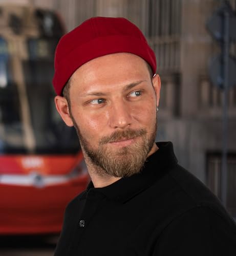 Cotton Docker Cap, Unisex Brimless Cap, Men Skull Cap, Brimless Beanie Hat, Men Women Cuffed Hat. - color: Burgundy