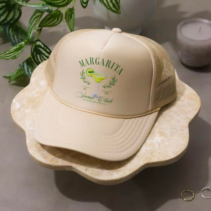 Margarita Social Club Trucker Hat | Margs Tequila Drinking Funny Cute Drinks | Premium Mesh Foam Trucker Hat for Men & Women - color: Purple/White