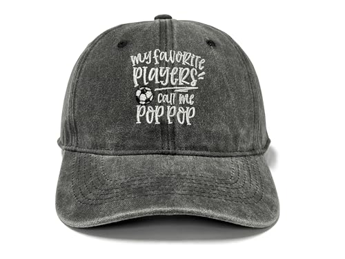 Adjustable Embroidery Hat for Men Women, Gift Baseball Cap for Adult - color: Soccer Pop Pop (Washed Black)