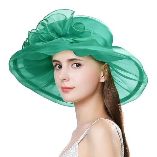 2026 Derby Hats for Women Ladies, Classy Organza Sun Hat, Church Tea Party Wedding Kentucky Fascinator Hat - color: A-4541-green