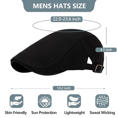 meioro Men's Cotton Newsboy Hat Striped Texture Adjustable Flat Cap - color: Black