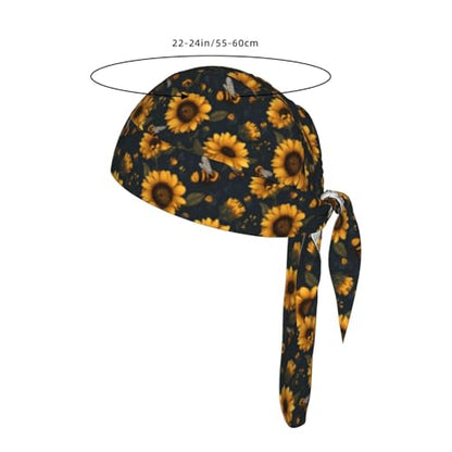 Adjustable Cycling Cap, Quick Dry Sports Bandana Skull Cap Helmet Liner - color: Flying Bees and Sunflowers