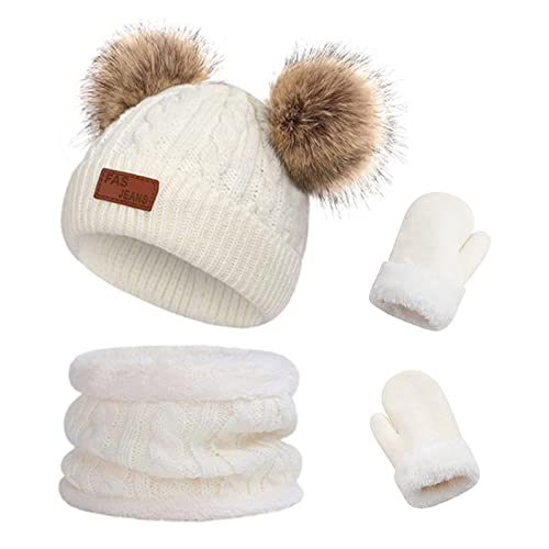 Duoyeree Baby Winter Hat Scarf Glove Beanie Set Fleece Lined Set 0-3T - color: Winter Hat Set White