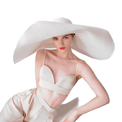 Oversized Beach Straw Hats for Women Floppy, Extra Large Sun Visor Hat Wide Brim Summer Roll Up Big Beach Hat Women Foldable - color: Diameter 70cm White