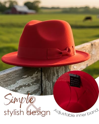 Fedora Hats for Men Women 1920s Short Brim Felt Trilby Hat - color: Red