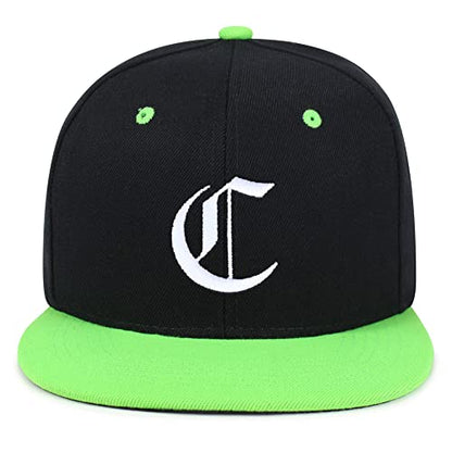 JPAK Old English Letter C Hip-Hop Snapback Hat Embroidered Baseball Cap English Alphabet - color: 20. Black/Neon Green