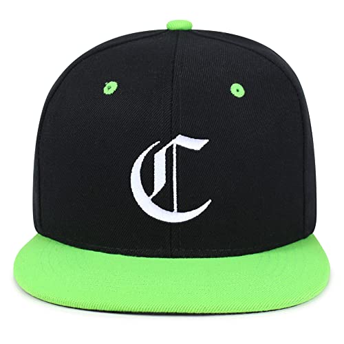 JPAK Old English Letter C Hip-Hop Snapback Hat Embroidered Baseball Cap English Alphabet - color: 20. Black/Neon Green