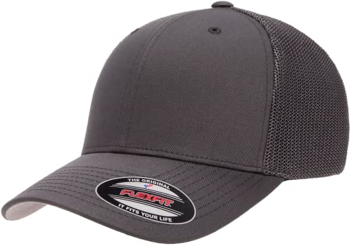 Flexfit 6511 Fitted Mid-Profile Stretchable Mesh Panels Trucker Cap - color: Charcoal, size: Small-Medium