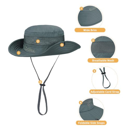 American Trends Quick Dry Boys Sun Hat - Dual Adjustable UV Protection Breathable Kids Safari Bucket Cap for Beach Pool - color: Black