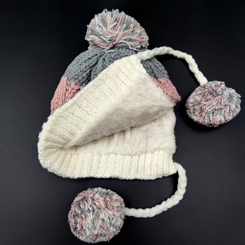HUAMULAN Women Winter Sherpa Beanie Hats Knit Fleece Lined Ear Flaps - color: Pink White