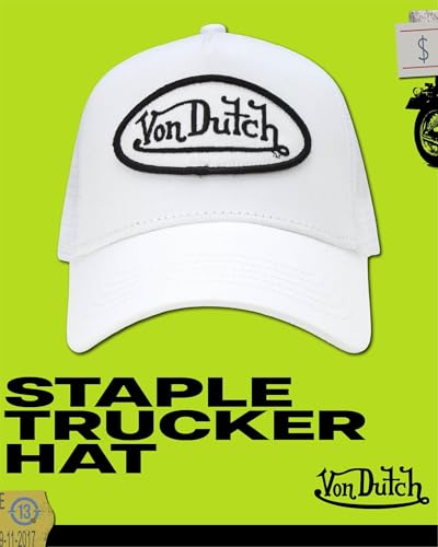 Von Dutch Unisex Trucker Hat - Retro Classic Solid Color Mesh Back Snapback Baseball Cap for Men & Women. - color: White