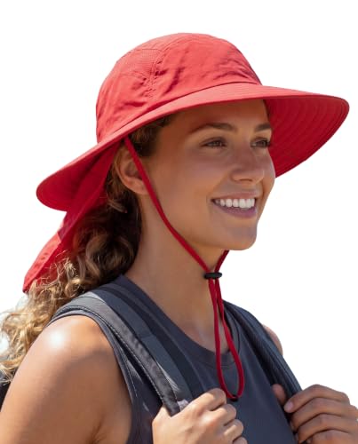 Home Prefer UPF 50+ Sun Hat with Neck Flap Wide Brim Fishing Hat for Men - color: Red