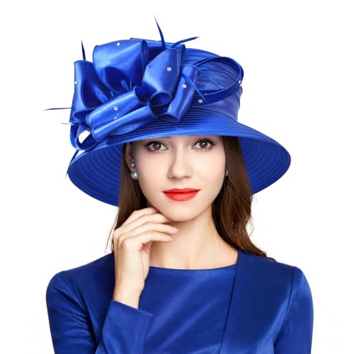2026 Bucket Hats for Women Ladies Girls, Autumn Winter Fascinator Hat for Derby Kentucky Church Bridal UV Protection - color: A-4585royal Blue