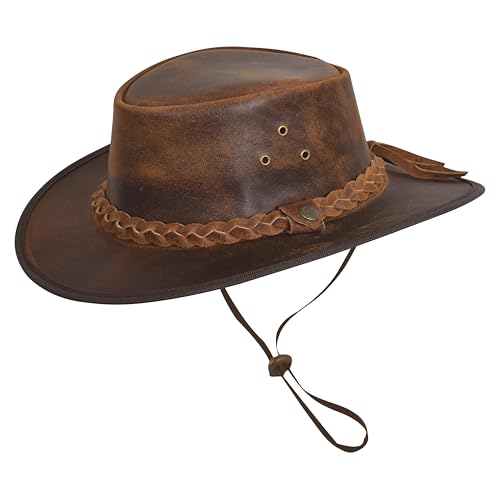 Leather Cowboy Hat for Men Women Lightweight Handcrafted Western Shapeable Wide Brim | Western Hats for Men - size: Large