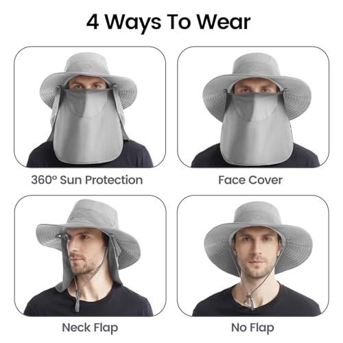 Sun Hats for Men Women UPF 50+ Waterproof Bucket Hat - color: Light Grey