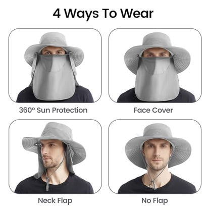 Sun Hats for Men Women UPF 50+ Waterproof Bucket Hat - color: Light Grey