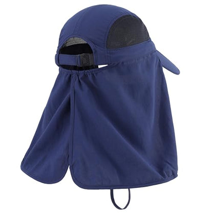 Connectyle Men's Foldable Baseball Sun Cap with Removable Face Mask Neck Flap Cover UPF 50+ Sun Protection Fishing Hiking Hat - color: Navy