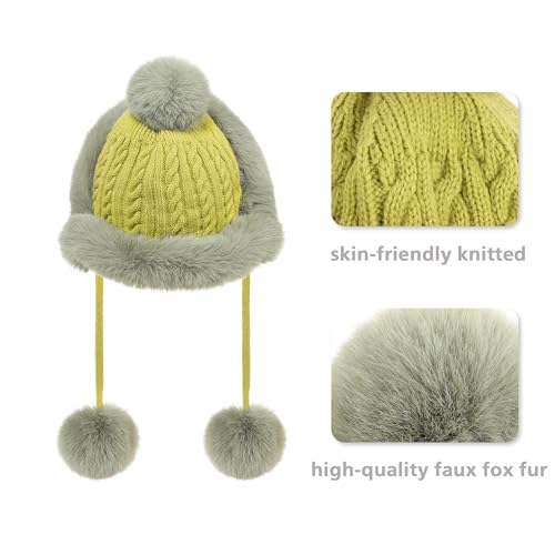 Winter Hats Cute Kint Hat Russian Fur Crochet Hat Slouchy Beanies with Pompom Warm Fuzzy Snow Cap Trapper Hat for Women - color: Light Green