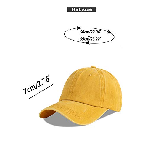 LANGZHEN Unisex Baseball Cap 100% Cotton Fits Men Women Washed Denim Adjustable Dad Hat - color: Washed-yellow