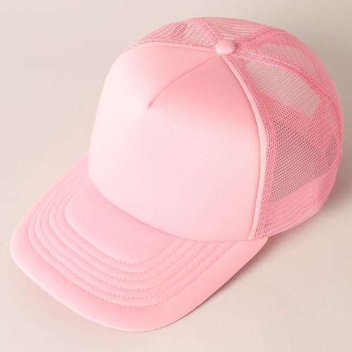 MIRMARU 5 Panels Blank Foam Front Two Tone Solid Trucker Mesh Back Baseball Cap with Adjustable Snapback Strap - color: Solid-light Pink